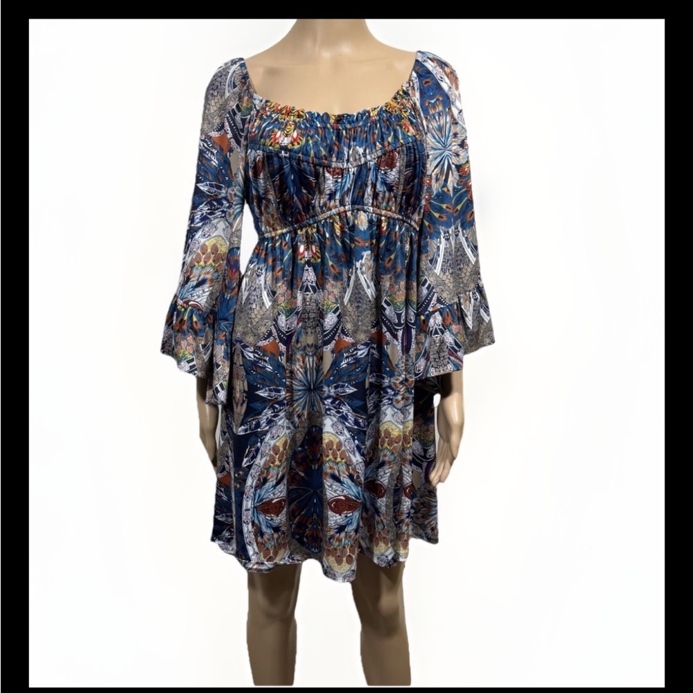 Boston Proper Smocked Peasant Mini Dress Women's S Bell Sleeves Whimsy Fairy